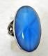 Star Burst Vintage Sterling Silver 0.925 Estate Blue Glass Ring Size 5.75