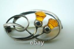 STERLING SILVER & Citrine GLASS THISTLE BROOCH PIN CHARLES HORNER 1911