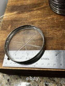 STERLING SILVER RIMS & Starburst Cut GLASS SET OF 8 COASTERS + Holder Monogram D