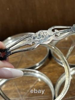 STERLING SILVER RIMS & Starburst Cut GLASS SET OF 8 COASTERS + Holder Monogram D