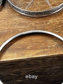 STERLING SILVER RIMS & Starburst Cut GLASS SET OF 8 COASTERS + Holder Monogram D