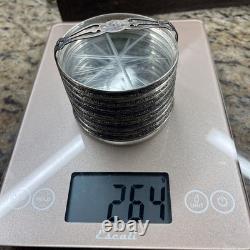 STERLING SILVER RIMS & Starburst Cut GLASS SET OF 8 COASTERS + Holder Monogram D