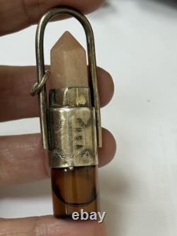 STERLING SILVER Stone CUT Glass Oil BOTTLE Perfume PENDANT R