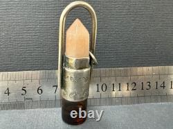 STERLING SILVER Stone CUT Glass Oil BOTTLE Perfume PENDANT R