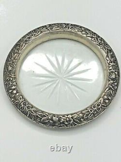 S. Kirk & Son Repousse Sterling Silver set of 6 Coasters with Cut Glass Centers 4