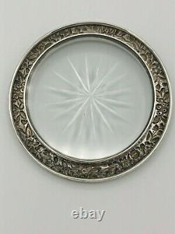 S. Kirk & Son Repousse Sterling Silver set of 6 Coasters with Cut Glass Centers 4