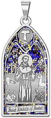 Saint Francis of Assisi Stained Glass Religious Medal 1/2 Inch X 1 Inch St