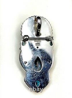 Sajen 925 Sterling Blue Fiber Optic Glass Sapphire Spinel Goddess Brooch Pendant