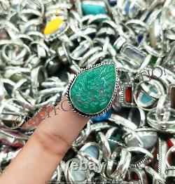 Sale Carving Glass & Mix Gemstone 925 Sterling Silver Plated Wholesale Lot Rings