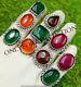 Sale Carving Glass & Mix Gemstone 925 Sterling Silver Plated Wholesale Lot Rings