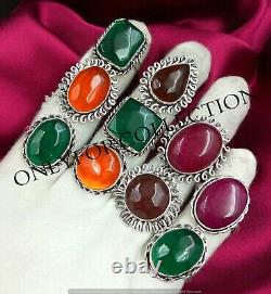 Sale Carving Glass & Mix Gemstone 925 Sterling Silver Plated Wholesale Lot Rings