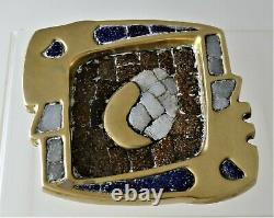 Salvador Teran Taxco Modernist Polished Brass & Mosaic Glass Stone Tray 1958 WOW