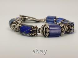 Santa Fe Artisan MELODIE OWEN Sterling Silver Blue Glass Lampwork Bead Bracelet Santa Fe Artisan MELODIE OWEN Sterling Silver Blue Glass Lampwork Bead Bracelet