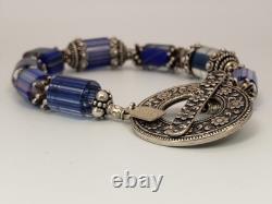 Santa Fe Artisan MELODIE OWEN Sterling Silver Blue Glass Lampwork Bead Bracelet Santa Fe Artisan MELODIE OWEN Sterling Silver Blue Glass Lampwork Bead Bracelet