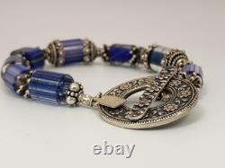 Santa Fe Artisan MELODIE OWEN Sterling Silver Blue Glass Lampwork Bead Bracelet Santa Fe Artisan MELODIE OWEN Sterling Silver Blue Glass Lampwork Bead Bracelet