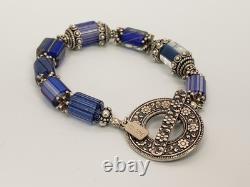 Santa Fe Artisan MELODIE OWEN Sterling Silver Blue Glass Lampwork Bead Bracelet Santa Fe Artisan MELODIE OWEN Sterling Silver Blue Glass Lampwork Bead Bracelet