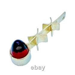 Scandinavian Sterling Silver Red Glass Modernist Pendant