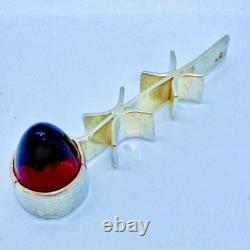 Scandinavian Sterling Silver Red Glass Modernist Pendant