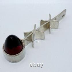 Scandinavian Sterling Silver Red Glass Modernist Pendant