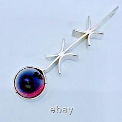 Scandinavian Sterling Silver Red Glass Modernist Pendant