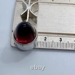 Scandinavian Sterling Silver Red Glass Modernist Pendant