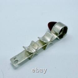 Scandinavian Sterling Silver Red Glass Modernist Pendant
