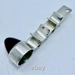 Scandinavian Sterling Silver Red Glass Modernist Pendant