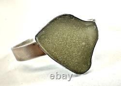 Sea Glass Bracelet Cuff Sterling Silver Foggy Sage Green Earthy Artist Signed