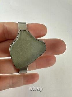 Sea Glass Bracelet Cuff Sterling Silver Foggy Sage Green Earthy Artist Signed