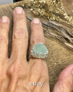 Sea foam Green Genuine Beach (sea) Glass Sterling Silver Ring Size 8 Handcrafted
