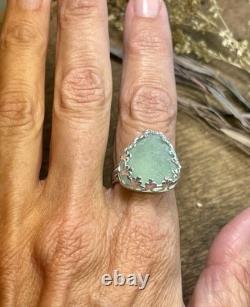 Sea foam Green Genuine Beach (sea) Glass Sterling Silver Ring Size 8 Handcrafted