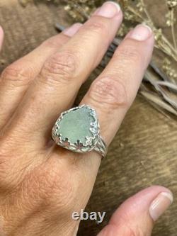Sea foam Green Genuine Beach (sea) Glass Sterling Silver Ring Size 8 Handcrafted