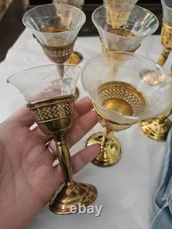 Set 8 Cartier Redlich Sterling Silver Cordial Cups Etched Threaded Glass 5 INCH