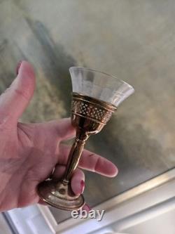 Set 8 Cartier Redlich Sterling Silver Cordial Cups Etched Threaded Glass 5 INCH