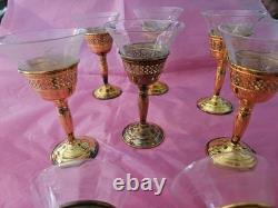 Set 8 Cartier Redlich Sterling Silver Cordial Cups Etched Threaded Glass 5 INCH