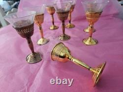 Set 8 Cartier Redlich Sterling Silver Cordial Cups Etched Threaded Glass 5 INCH