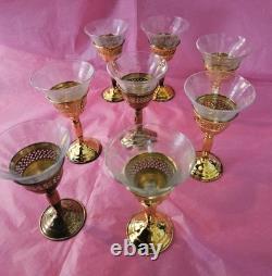 Set 8 Cartier Redlich Sterling Silver Cordial Cups Etched Threaded Glass 5 INCH