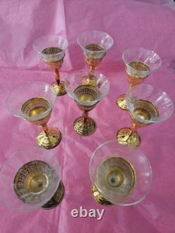 Set 8 Cartier Redlich Sterling Silver Cordial Cups Etched Threaded Glass 5 INCH