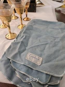 Set 8 Cartier Redlich Sterling Silver Cordial Cups Etched Threaded Glass 5 INCH