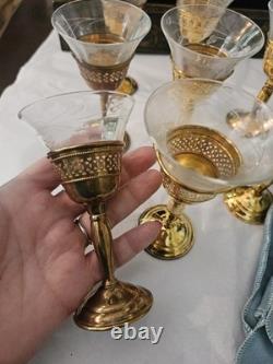 Set 8 Cartier Redlich Sterling Silver Cordial Cups Etched Threaded Glass 5 INCH