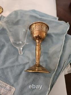 Set 8 Cartier Redlich Sterling Silver Cordial Cups Etched Threaded Glass 5 INCH