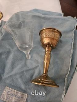 Set 8 Cartier Redlich Sterling Silver Cordial Cups Etched Threaded Glass 5 INCH