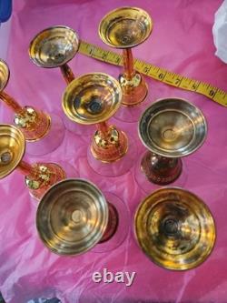 Set 8 Cartier Redlich Sterling Silver Cordial Cups Etched Threaded Glass 5 INCH