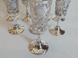 Set/8 Mid-century Mexico Sterling Silver 4 Pierced Cordials, Glass Liners