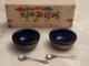 Set Of 2 Webster Sterling Silver Salt Dishes Cobalt Blue Glass 2 Silver Spoons
