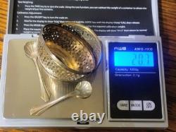 Set Of 2 Webster Sterling Silver Salt Dishes Cobalt Blue Glass 2 silver spoons