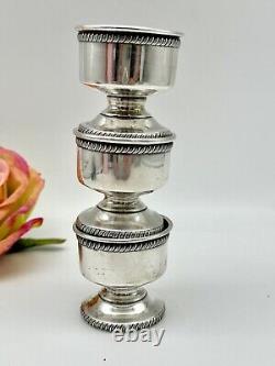 Set Of 3 Sterling Silver Footed Salt Cellars With Cobalt Glass Inserts