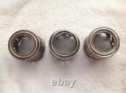 Set Of 3 Sterling Silver Repousse Glass Holders Only With Hallmark