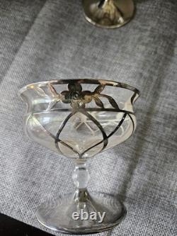 Set Of 5 Antique Sterling Silver Overlay Sherbet Cups / Dessert Glasses