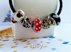 Set Of 5 Pandora Disney Mickey And Minnie Mouse + Murano Charmas